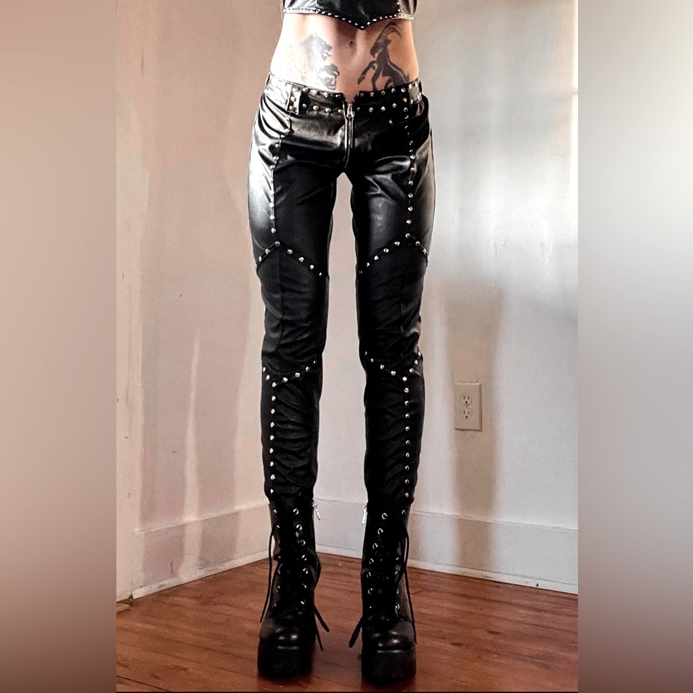 Hell Couture *RARE stud faux leather zip from pants